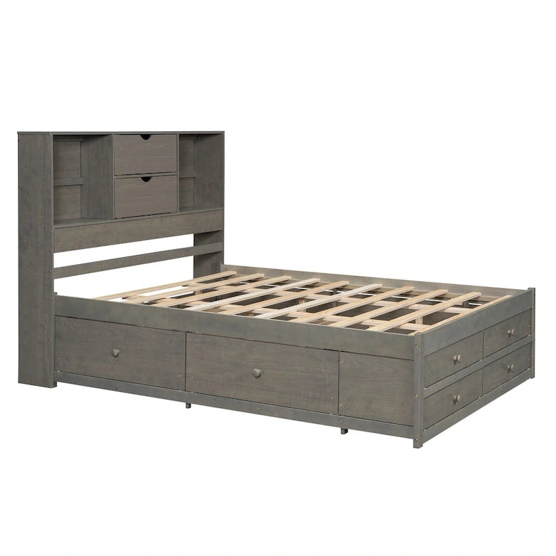 Podestbett mit Kopfteil mit Stauraum und 8 Schubladen