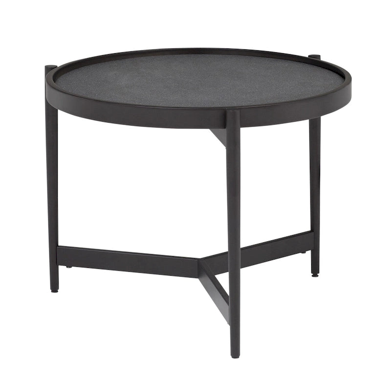 Table d'appoint ronde moderne avec structure en métal et plateau en verre