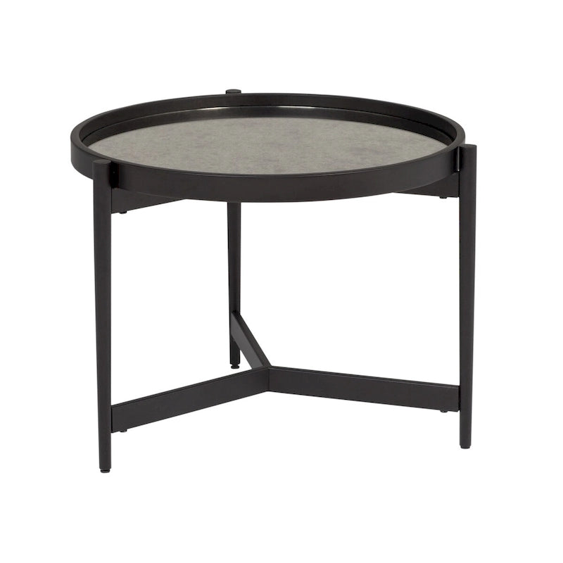 Table d'appoint ronde moderne avec structure en métal et plateau en verre