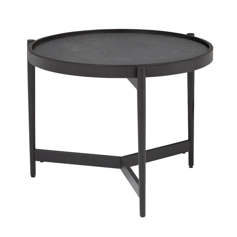 Table d'appoint ronde moderne avec structure en métal et plateau en verre