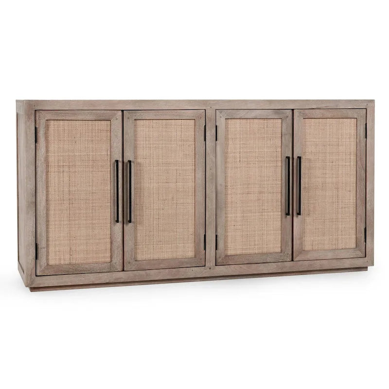 Buffet en bois de manguier et cannage