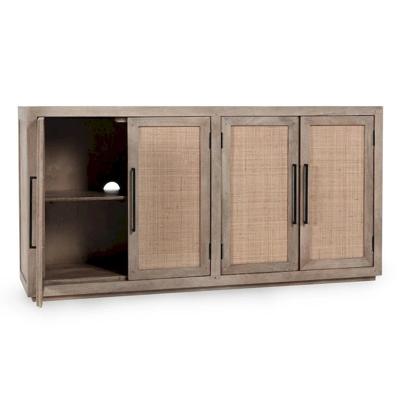 Buffet en bois de manguier et cannage
