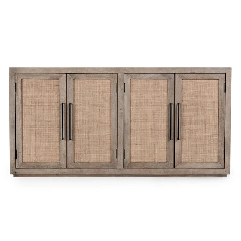 Buffet en bois de manguier et cannage