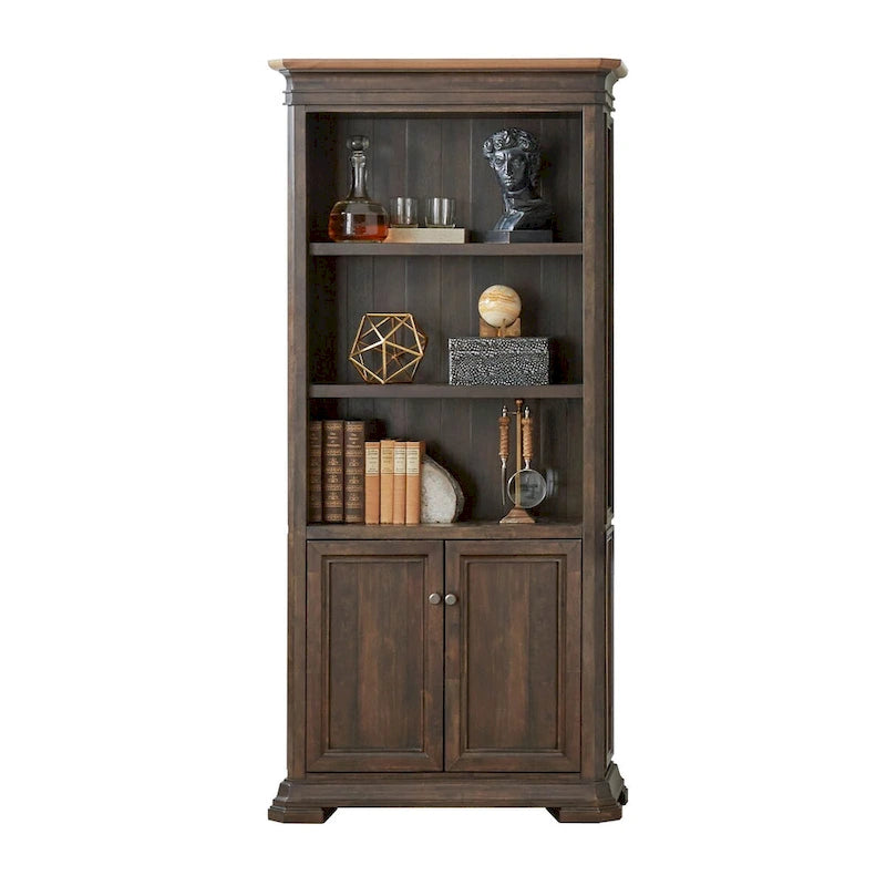 Libreria executive alta con ante - finitura in legno scuro, completamente assemblata