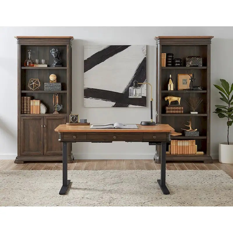Hohe Executive-Bibliothek mit Türen - dunkles Holzfinish, vollständig montiert