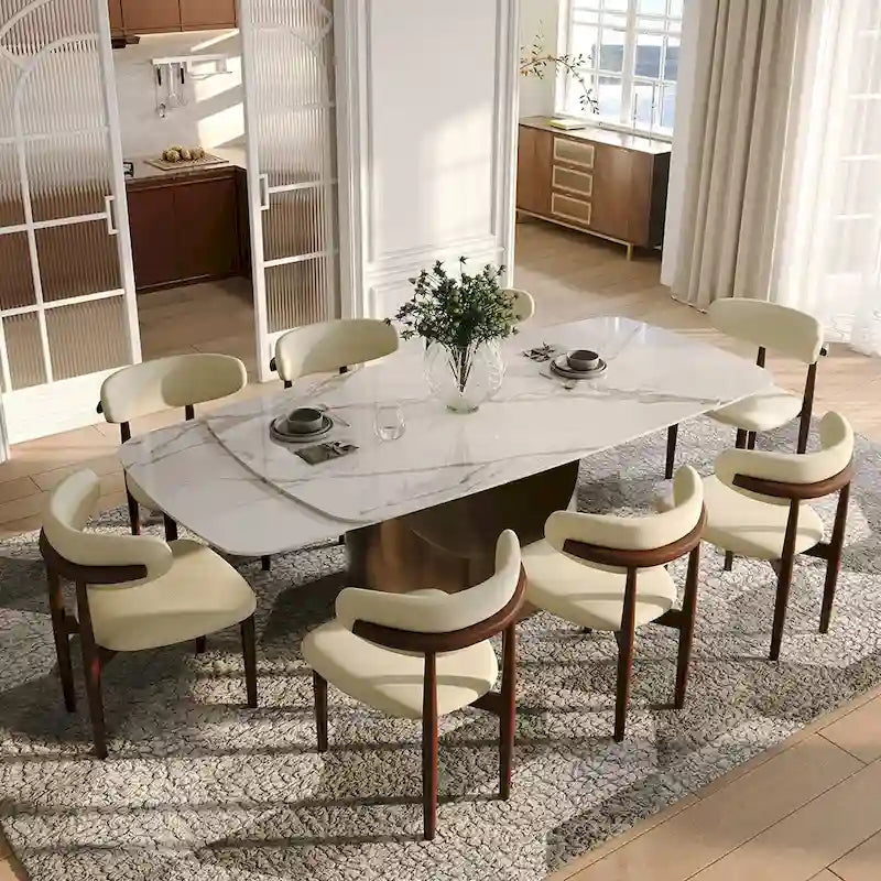 Table de salle à manger moderne extensible avec plateau en pierre frittée