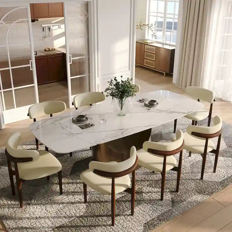 Table de salle à manger moderne extensible avec plateau en pierre frittée