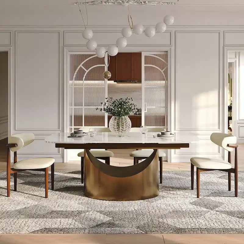 Table de salle à manger moderne extensible avec plateau en pierre frittée