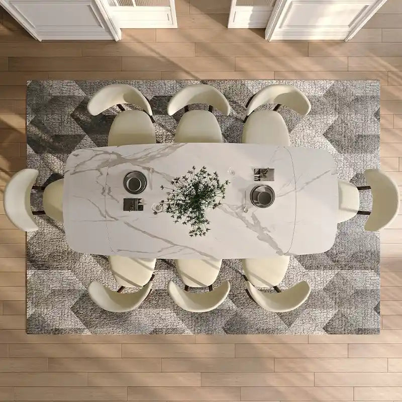 Table de salle à manger moderne extensible avec plateau en pierre frittée