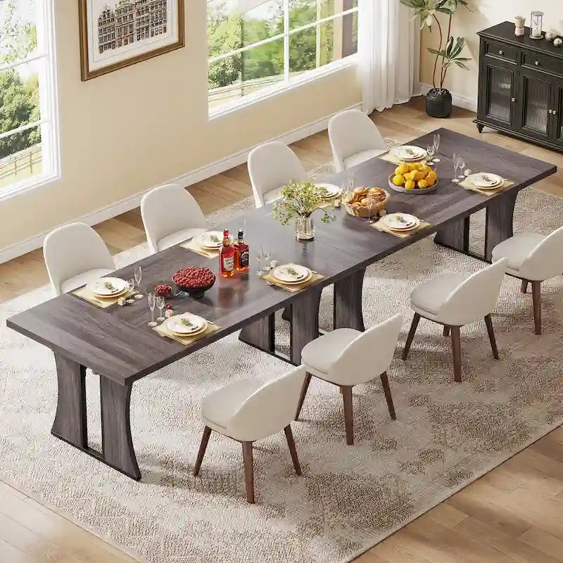 Table de salle à manger de 70.9" de style ferme pour 6 à 8 personnes avec pieds en métal noir