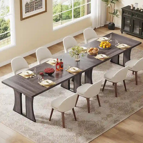 Eettafel van 70.9" voor 6-8 personen met zwarte metalen poten in boerderijstijl