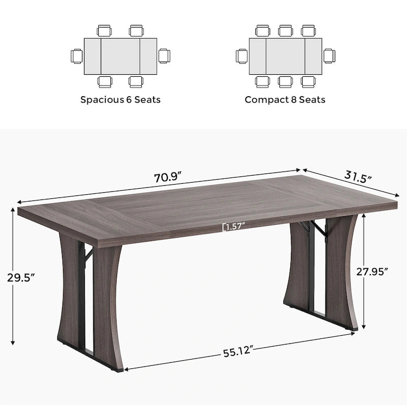 Tavolo da pranzo in stile rustico da 70.9" per 6-8 persone con gambe in metallo nero