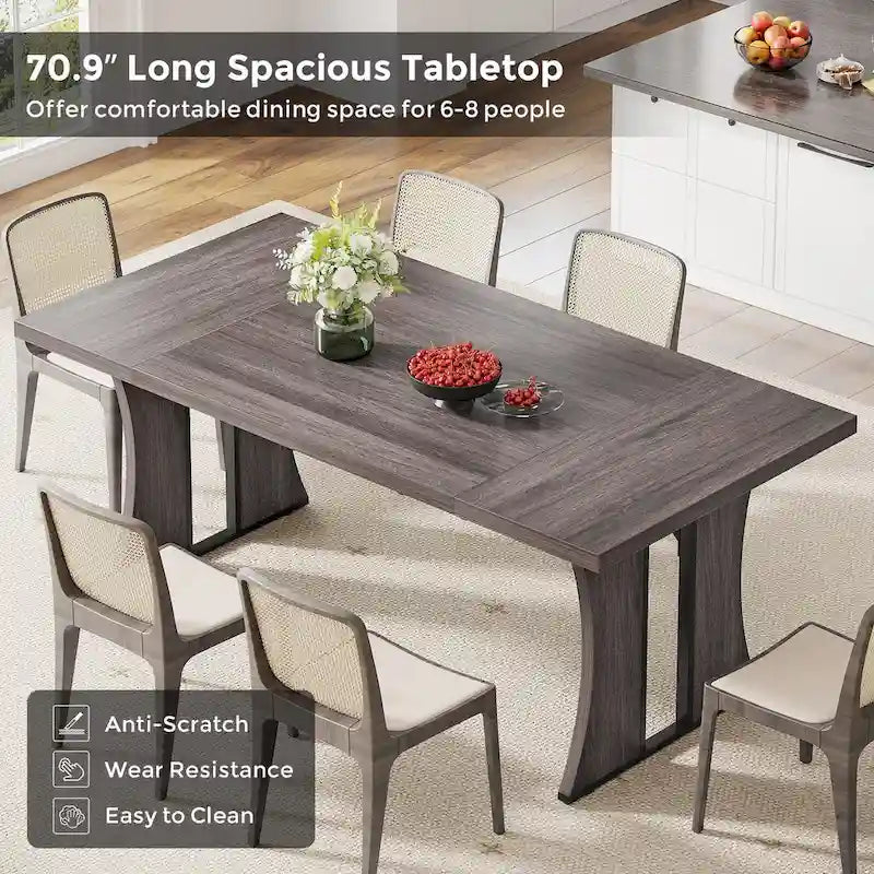 Tavolo da pranzo in stile rustico da 70.9" per 6-8 persone con gambe in metallo nero