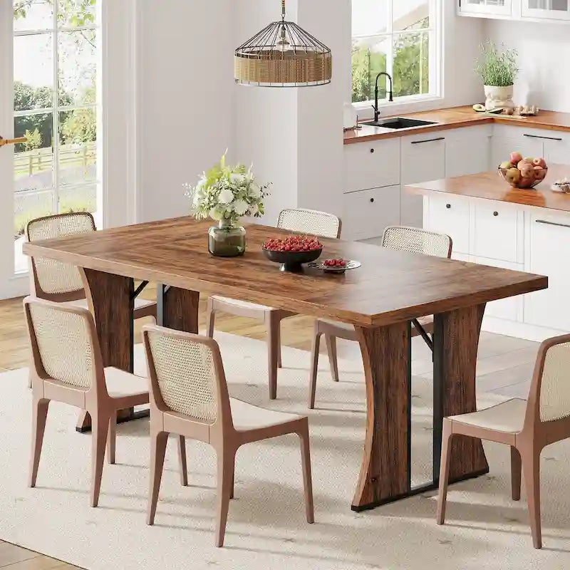 Tavolo da pranzo in stile rustico da 70.9" per 6-8 persone con gambe in metallo nero