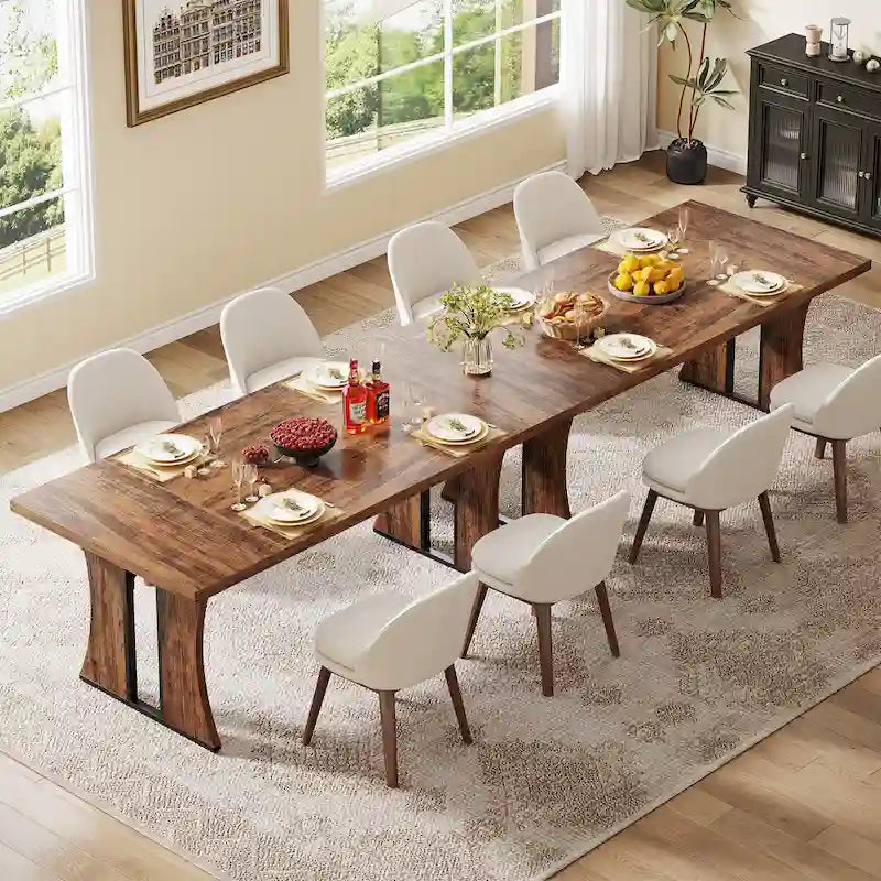 Tavolo da pranzo in stile rustico da 70.9" per 6-8 persone con gambe in metallo nero