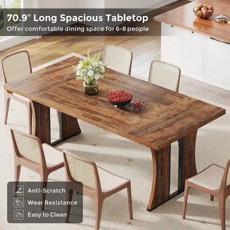 Tavolo da pranzo in stile rustico da 70.9" per 6-8 persone con gambe in metallo nero