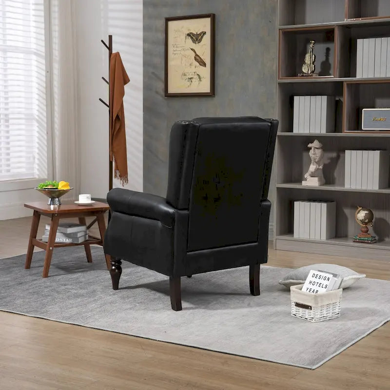 Mid-Century Button Tufted High Back Accent Chair with PU Leather & Solid Wood Legs