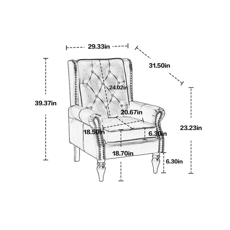 Poltrona d'accento con schienale alto, trapuntatura a bottoni, stile metà secolo, in pelle PU e gambe in legno massello